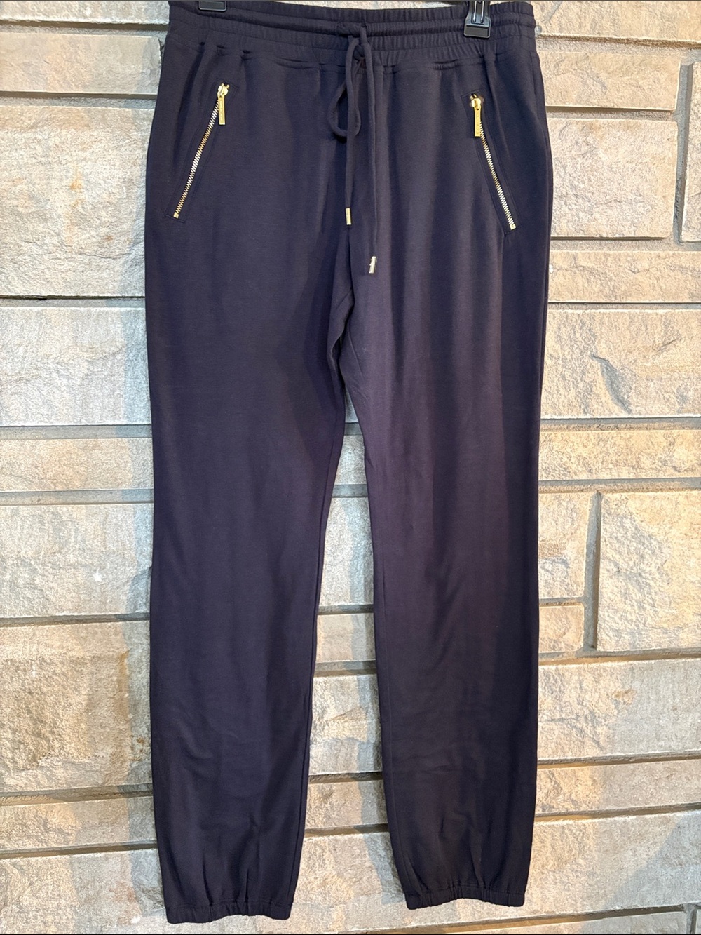 Michael Kors Navy Sweatpants with Gold Zip Accents
